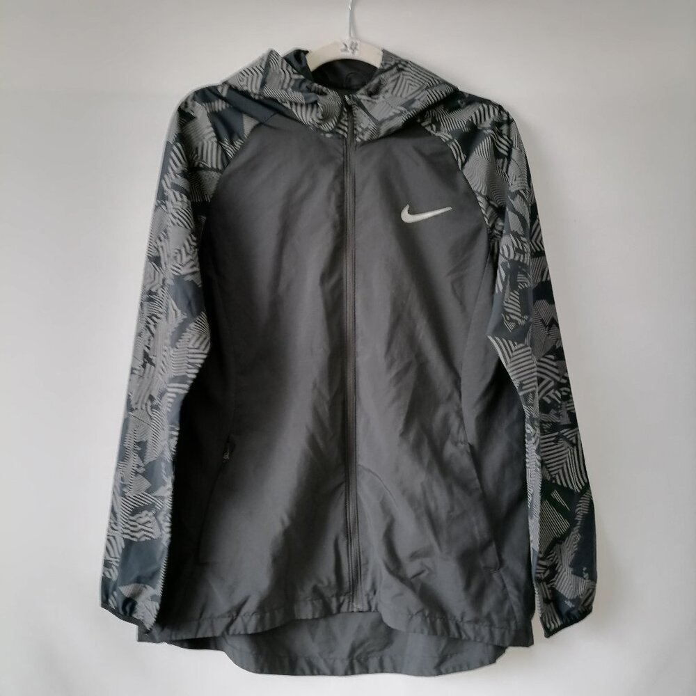 Nike Womens Gray & Black Abstract Print Long Sleeve Flash Running Jacket Size M